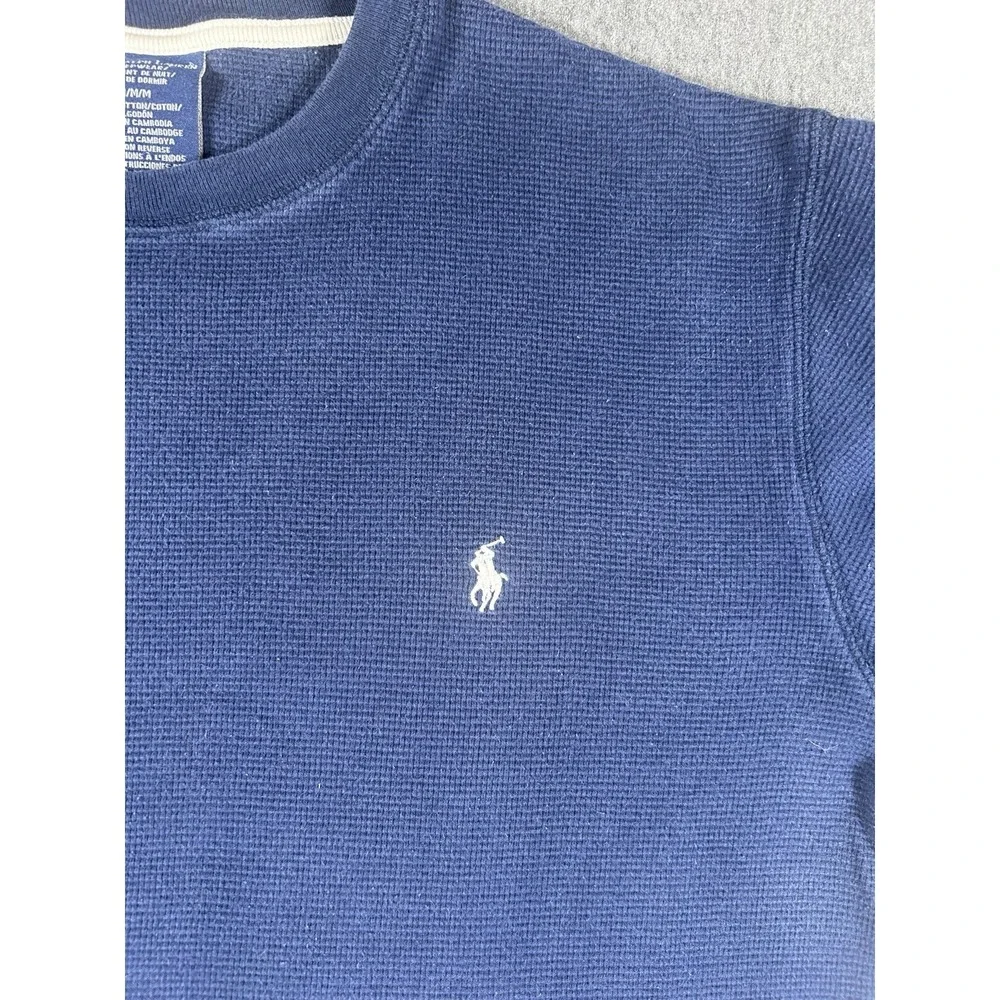 Polo Ralph Lauren Sleepwear Waffle Knit Long Sleeve Shirt Navy Blue Medium